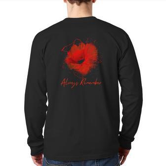 Always Remember Red Poppy Memorial Back Print Long Sleeve T-shirt | Mazezy