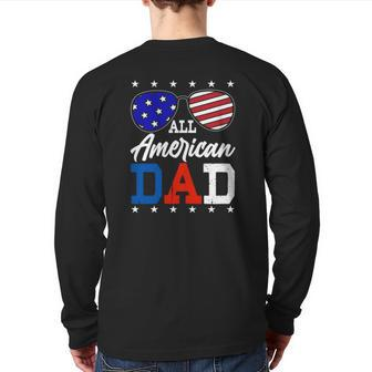 All American Dad 4Th Of July American Flag Sunglasses Usa Father's Day Back Print Long Sleeve T-shirt | Mazezy