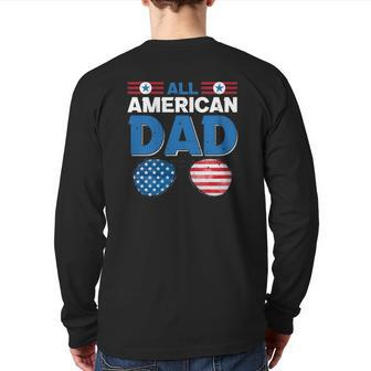 All American Dad 4Th Of July Usa American Flag Sunglasses Dad Daddy Father's Day Back Print Long Sleeve T-shirt | Mazezy