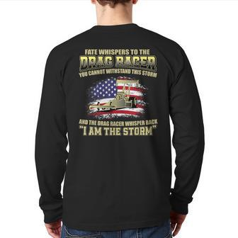 American Drag Racing Usa Flag Muscle Car Dragster Back Print Long Sleeve T-shirt - Monsterry