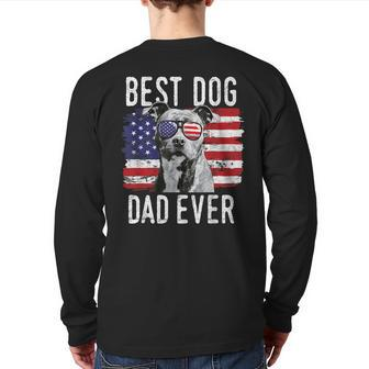 American Flag Best Dog Dad Ever Staffordshire Bull Terrier Back Print Long Sleeve T-shirt | Mazezy