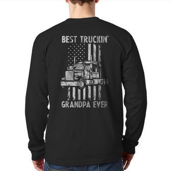 American Flag Best Truckin Grandpa Us Semi Truck Driver Back Print Long Sleeve T-shirt | Mazezy UK