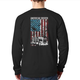American Flag Big Rig Semi Trailer Truck Driver Premium Back Print Long Sleeve T-shirt | Mazezy