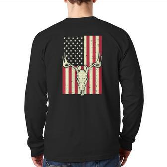 American Flag Deer Skull Vintage Hunting Patriotic Hunt Dad Back Print Long Sleeve T-shirt | Mazezy