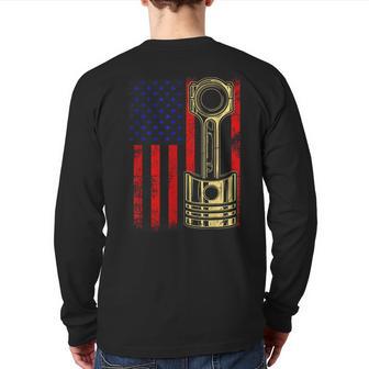 American Flag Piston Muscle Car Patriotic Vintage Back Print Long Sleeve T-shirt - Monsterry AU