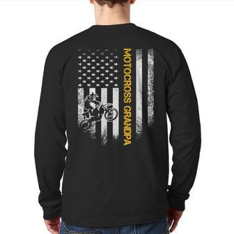 American Flag Proud Motocross Dirt Bike Grandpa Silhouette Back Print Long Sleeve T-shirt | Mazezy