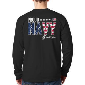 American Flag Proud Navy Grandpa Back Print Long Sleeve T-shirt | Mazezy