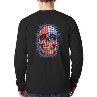 American Flag Skull Back Print Long Sleeve T-shirt | Mazezy