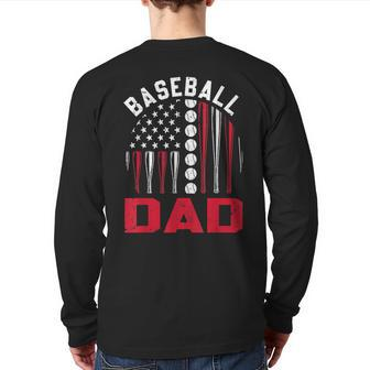 American Flag Softball Baseball Dad Ball Father's Day Back Print Long Sleeve T-shirt | Mazezy