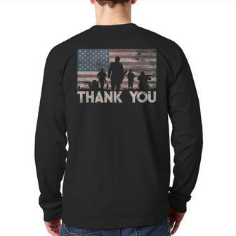 American Flag Thank You Military Appreciation Back Print Long Sleeve T-shirt - Monsterry UK