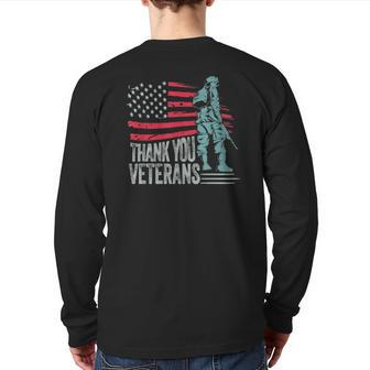 American Flag Thank You Veterans Proud Veteran Back Print Long Sleeve T-shirt | Mazezy