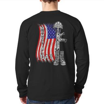 American Flag Veteran Memorial Day Patriotic Back Print Long Sleeve T-shirt | Mazezy