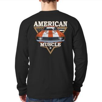 American Flag Vintage Muscle Car Hot Rod And Muscle Car Back Print Long Sleeve T-shirt | Mazezy