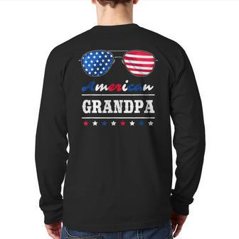 American Grandpa 4Th Of July Patriotism Usa Flag Sunglasses Back Print Long Sleeve T-shirt | Mazezy