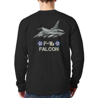 American Military Airforce Aircraft Fighter F16 Falcon Jet Back Print Long Sleeve T-shirt - Monsterry