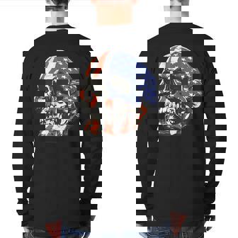 American Skull Patriotic American Flag Skeleton Patriotic Back Print Long Sleeve T-shirt | Mazezy