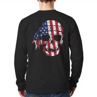 American Usa Flag Skull Skeleton With Sunglasses Patriotic Patriotic Back Print Long Sleeve T-shirt | Mazezy