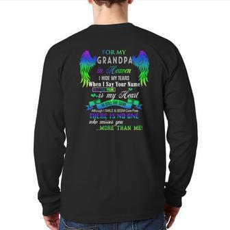 Angle Wing For My Grandpa Is Heaven I Hide My Tears When I Say Your Name Back Print Long Sleeve T-shirt | Mazezy