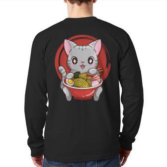 Anime Ramen Cats Kawaii Neko Back Print Long Sleeve T-shirt - Monsterry AU