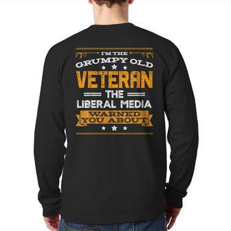 Anti Liberal Republican Conservative Grumpy Old Man Veteran Back Print Long Sleeve T-shirt | Mazezy