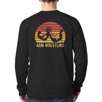 Arm Wrestling Retro Vintage Arm Wrestling Game Lovers Back Print Long Sleeve T-shirt | Mazezy