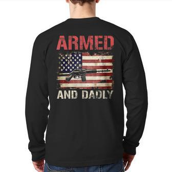 Armed And Dadly Deadly Father For Father's Day Usa Flag Back Print Long Sleeve T-shirt | Mazezy