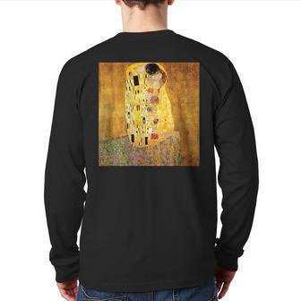 Art Nouveau Kiss Klimt Sexy Beautiful Elegant Love Trust Back Print Long Sleeve T-shirt - Monsterry