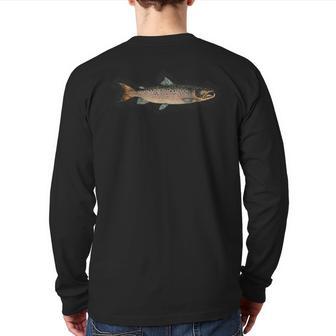 Atlantic Salmon Vintage Illustration Da Vinci Style Fishing Back Print Long Sleeve T-shirt - Monsterry CA