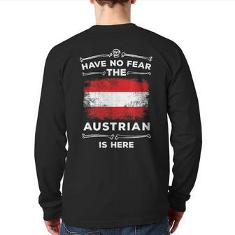 Austria Austrian Flag Have No Fear Austrian Is Here Back Print Long Sleeve T-shirt - Monsterry