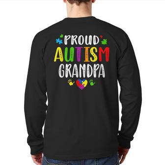 Autism Awareness Proud Autism Grandpa Hand Heart Puzzle Men Back Print Long Sleeve T-shirt | Mazezy