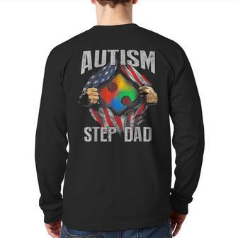 Autism Step Dad American Flag Autism Awareness Back Print Long Sleeve T-shirt | Mazezy AU