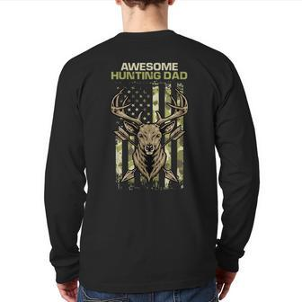 Awesome Hunting Dad Vintage Camouflage American Flag Hunter Hunter Back Print Long Sleeve T-shirt | Mazezy