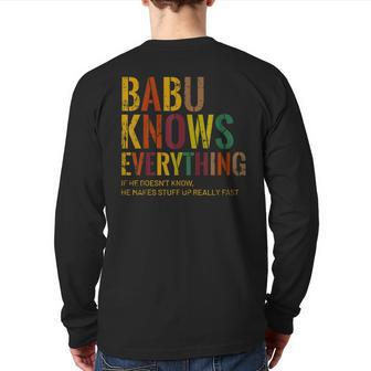 Babu Knows Everything Swahili Grandpa Father's Day Back Print Long Sleeve T-shirt | Mazezy