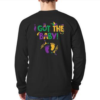 I Got The Baby Mardi Gras Pregnancy Announcement Outfit Back Print Long Sleeve T-shirt | Mazezy