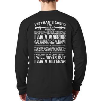 Print On Back Veteran's Creed I'm A Veteran Patriot War Back Print Long Sleeve T-shirt | Mazezy