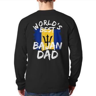 Bajan Dad World's Best Father From Barbados Island Flag Back Print Long Sleeve T-shirt | Mazezy CA
