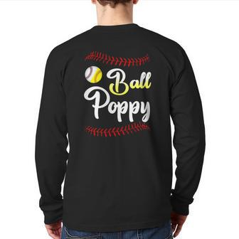 Ball Poppy Love Softball Baseball Player Back Print Long Sleeve T-shirt | Mazezy