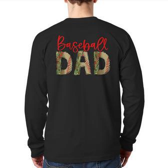 Baseball Dad Camouflage Fathers Day Baseball Lover For Dad Back Print Long Sleeve T-shirt | Mazezy