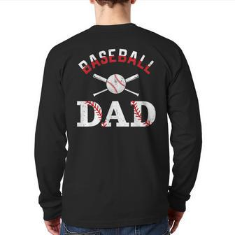Baseball Dad Happy Fathers Day For Men Boys Kid Back Print Long Sleeve T-shirt | Mazezy