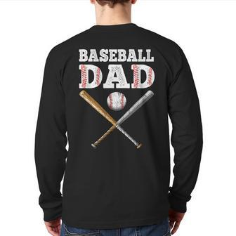 Baseball Lover For Father Baseball Dad Back Print Long Sleeve T-shirt | Mazezy