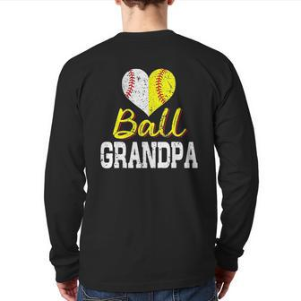 Baseball Softball Ball Heart Grandpa Back Print Long Sleeve T-shirt | Mazezy
