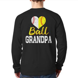 Baseball Softball Ball Heart Grandpa Shirt Father's Day Back Print Long Sleeve T-shirt | Mazezy