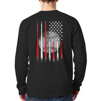 Baseball Usa Flag American Flag Vintage For Dad Father's Day Back Print Long Sleeve T-shirt | Mazezy