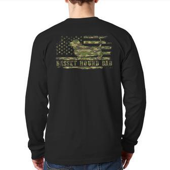 Basset Hound Dad Camouflage American Flag Patriotic Dog Back Print Long Sleeve T-shirt | Mazezy