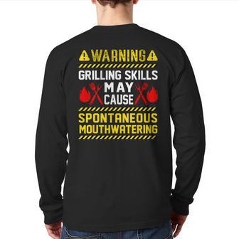 Bbq Grill Grilling Dad Chef Saying Warning Back Print Long Sleeve T-shirt | Mazezy