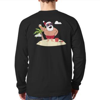 Beach Santa Tropical Christmas Palm Trees & Drinks Back Print Long Sleeve T-shirt - Monsterry DE