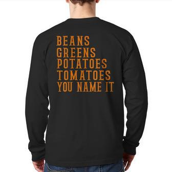 Beans Greens Potatoes Tomatoes Love Thanksgiving Food Back Print Long Sleeve T-shirt - Thegiftio UK