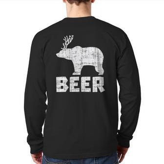 Bear Deer Beer Drinking Hunting Camping Dad Uncle Back Print Long Sleeve T-shirt | Mazezy