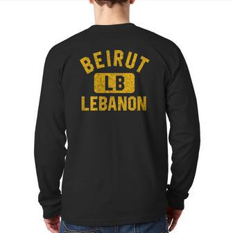 Beirut Lebanon Gym Style Distressed Amber Print Back Print Long Sleeve T-shirt | Mazezy UK