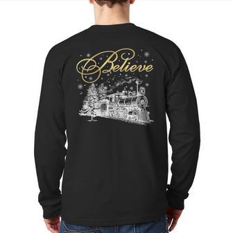 Believe Christmas North Pole Polar Express All Abroad Family Back Print Long Sleeve T-shirt - Seseable